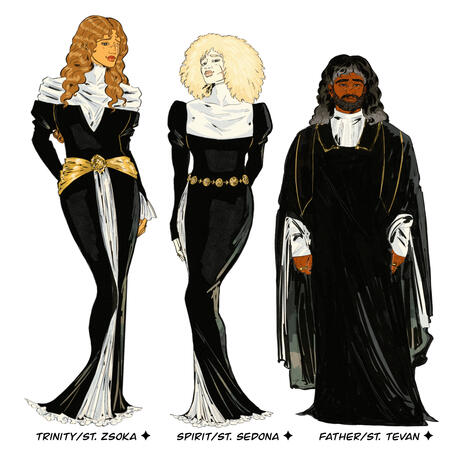 Trinity/Saint Zsoka, Spirit/Saint Sedona, Father/Saint Tevan